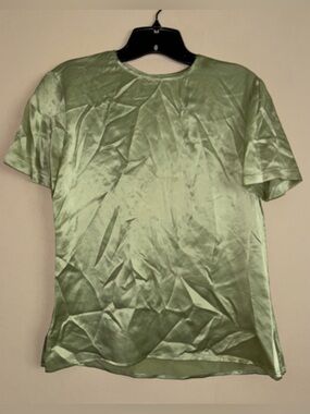 Vintage Luca Luca Green 100% Silk Short Sleeve Top Size US 8